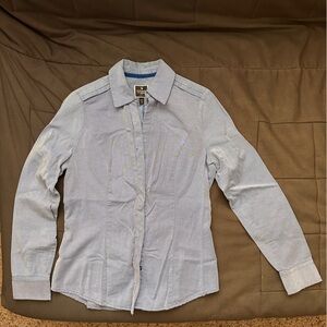 Express Striped Blue Buttoned Shirt with Hidden Cheetah Print